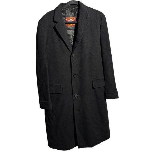Vintage 50s 100% Mongolian Cashmere Black Overcoat Coat USA Made VTG Mens 43 L * - Picture 1 of 7